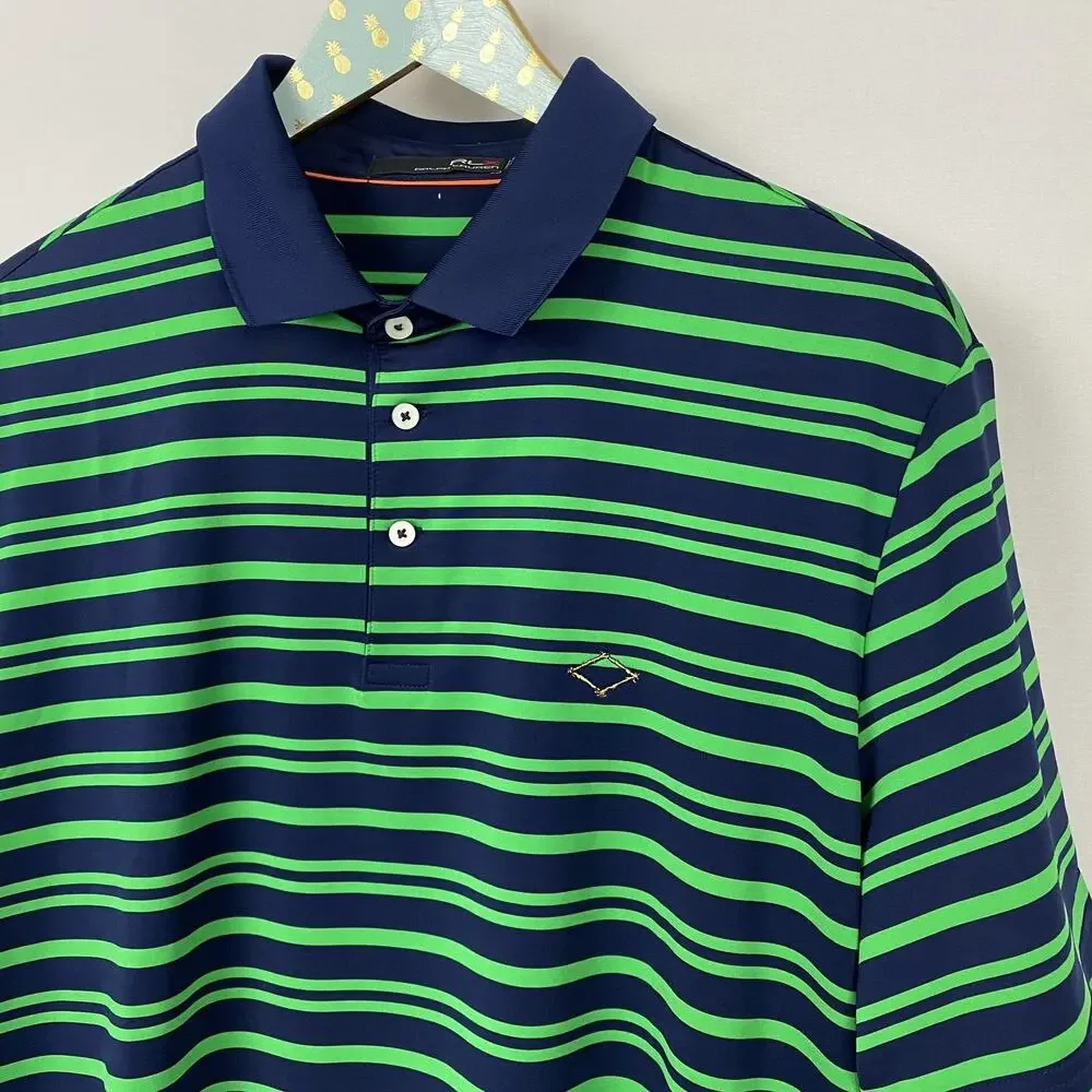 RLX Ralph Lauren Polo Shirt Mens Extra Large Navy Green Striped Golf Performance